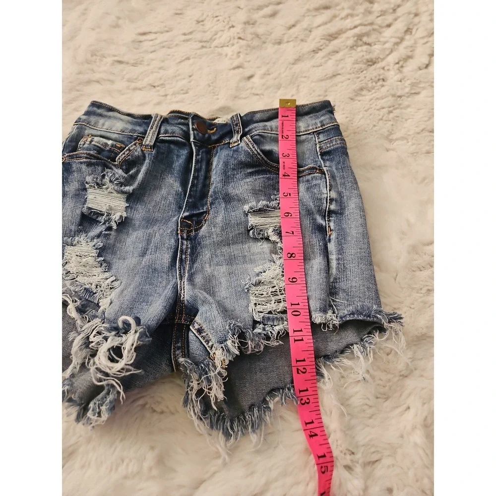 Hammer Jeans High Waisted Denim Shorts Womens Size M Blue Destroyed Frayed Hem